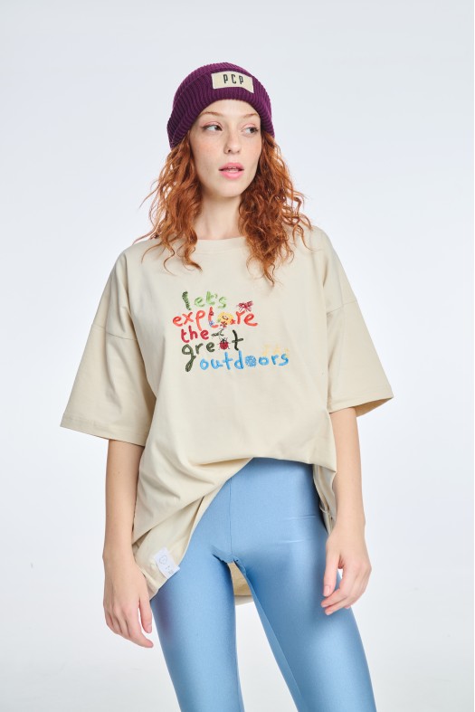 Woman Short-Sleeve T-Shirt One color with embroidery l'ets explore