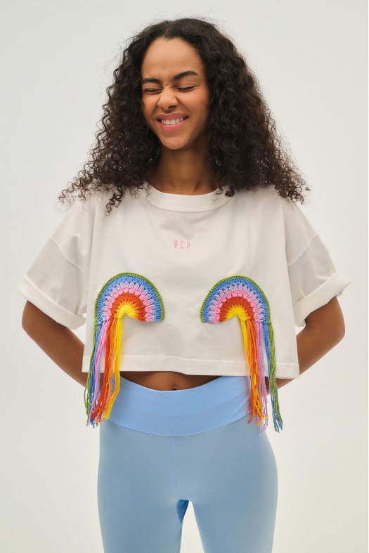 Woman Crop Top with embroidery - Rainbow