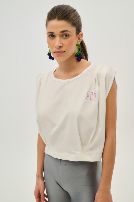 Woman crop top with embroidery - Polly