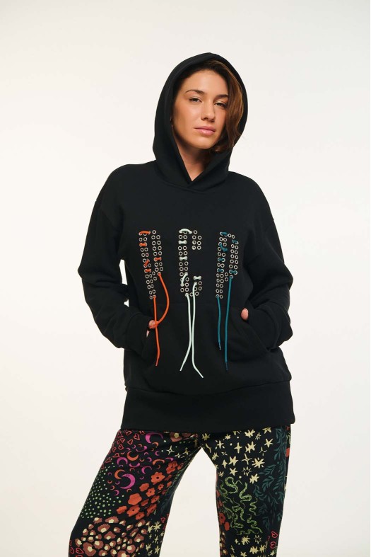 Woman Hoodie with embroidery - LACED UP WOMEN