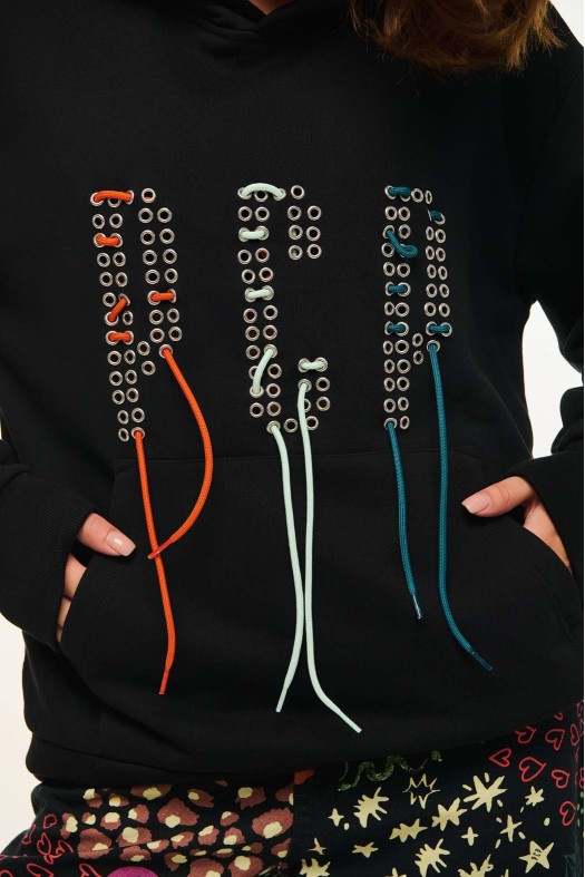 Woman Hoodie with embroidery - LACED UP WOMEN