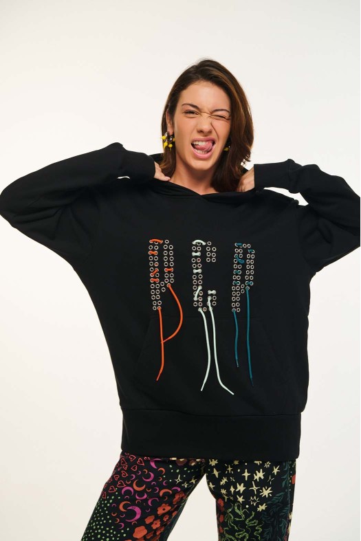 Woman Hoodie with embroidery - LACED UP