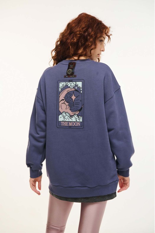 Woman Crewneck with embroidery and silk print - THE MOON