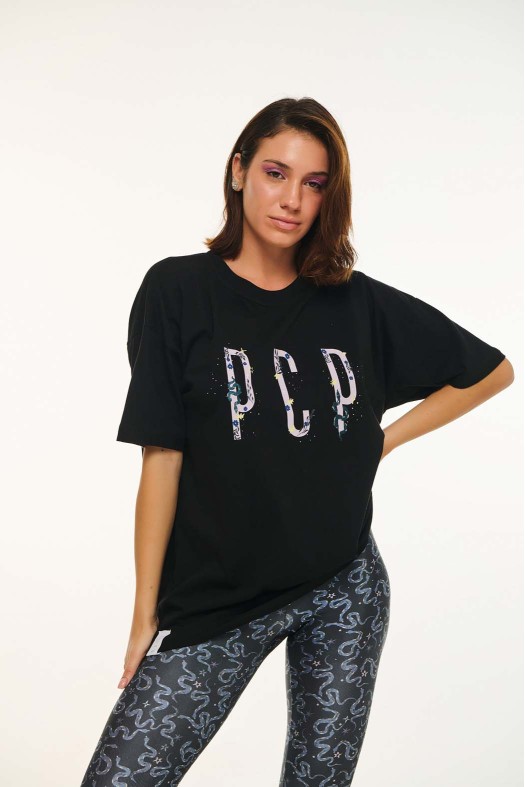 Woman Short Sleeve T-Shirt with embroidery and transfer print - SERPENTINE WOMEN