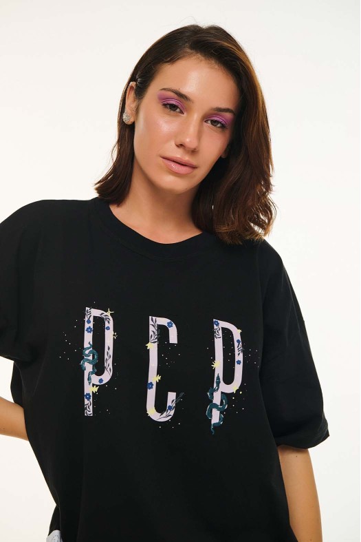 Woman Short Sleeve T-Shirt with embroidery and transfer print - SERPENTINE WOMEN
