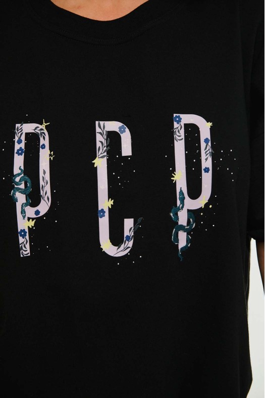 Woman Short Sleeve T-Shirt with embroidery and transfer print - SERPENTINE WOMEN