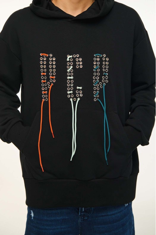 Men Hoodie with embroidery - LACED UP Lookbook