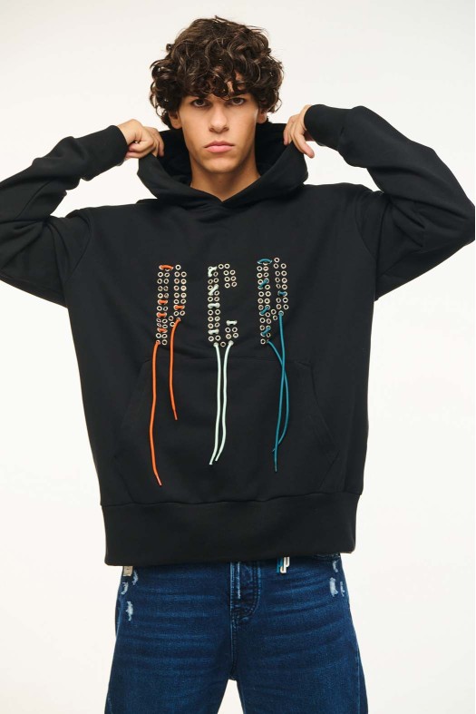 Men Hoodie with embroidery - LACED UP