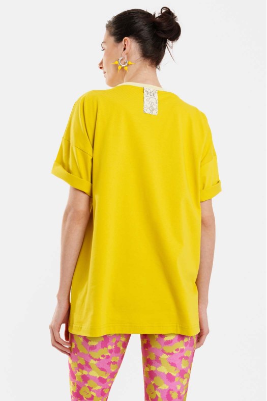 Woman Short Sleeve T-Shirt with silk print - Leopard