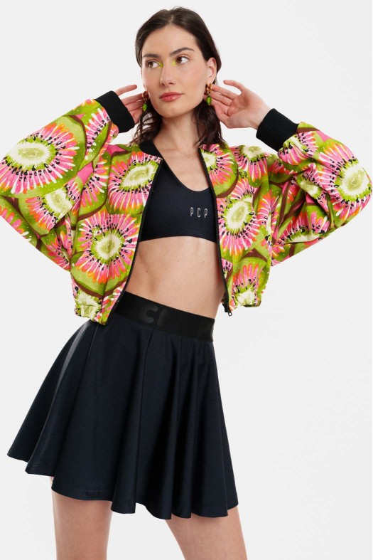 Woman Jacket with zip and embroidery - Kiwi Woman Jacket with zip and embroidery - Kiwi