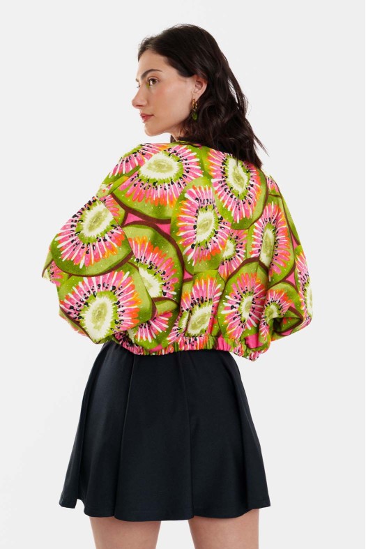 Woman Jacket with zip and embroidery - Kiwi Woman Jacket with zip and embroidery - Kiwi