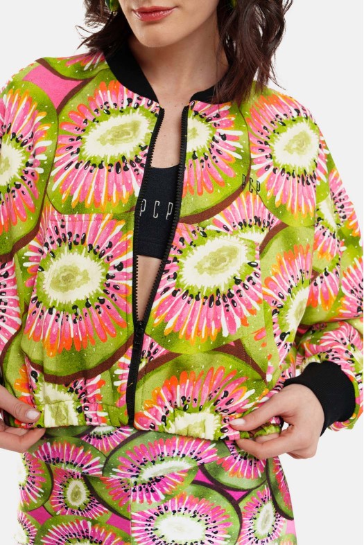 Woman Jacket with zip and embroidery - Kiwi Woman Jacket with zip and embroidery - Kiwi