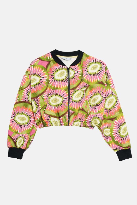 Woman Jacket with zip and embroidery - Kiwi Woman Jacket with zip and embroidery - Kiwi