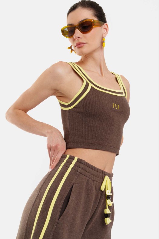 Woman Rib Sleevless Crop Top with embroidery - Niki Rank