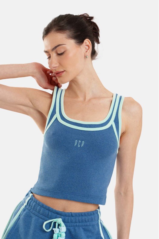 Woman Rib Sleevless Crop Top with embroidery - Niki Rank