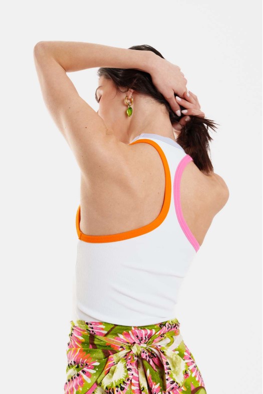 Woman Rib Sleevless Top with embroidery - Billie