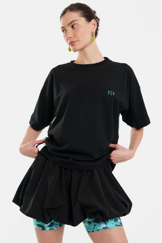 Woman Short Sleeve T-Shirt with embroidery - Aria Black Woman Short Sleeve T-Shirt with embroidery - Aria Black