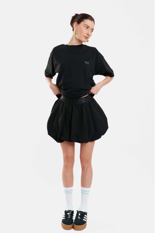 Woman Short Sleeve T-Shirt with embroidery - Aria Black Woman Short Sleeve T-Shirt with embroidery - Aria Black
