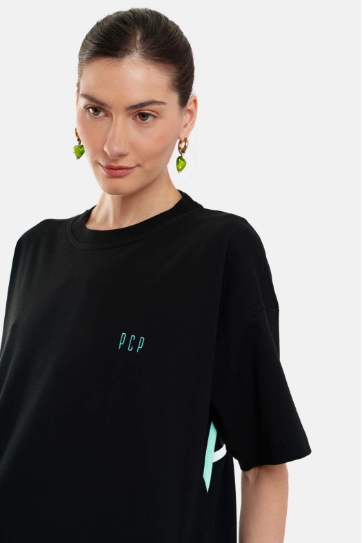 Woman Short Sleeve T-Shirt with embroidery - Aria Black Woman Short Sleeve T-Shirt with embroidery - Aria Black