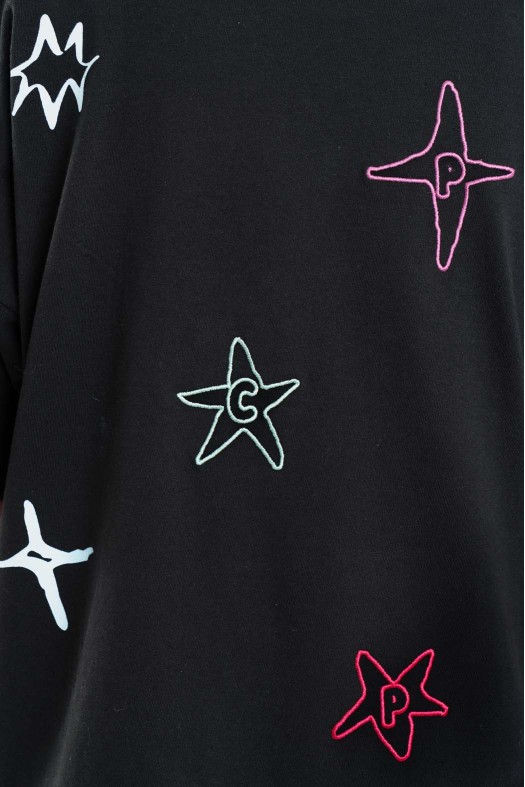 Woman Short Sleeve T-Shirt with embroidery and silk print - Stars