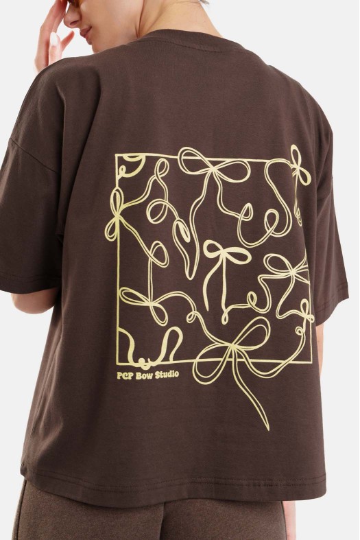 Woman Short Sleeve T-Shirt with embroidery and silk print - Bows Woman Short Sleeve T-Shirt with embroidery and silk print - Bows