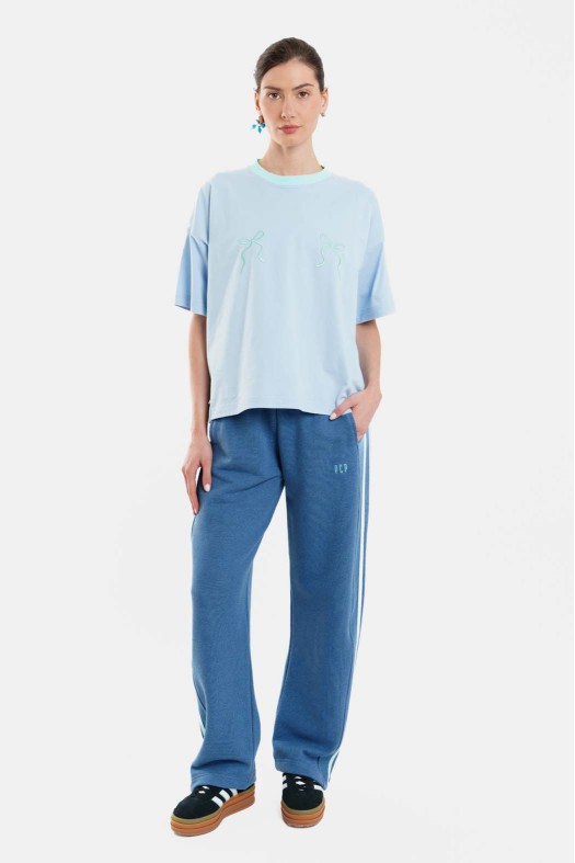 Woman Short Sleeve T-Shirt with embroidery and silk print - Bows Woman Short Sleeve T-Shirt with embroidery and silk print - Bows