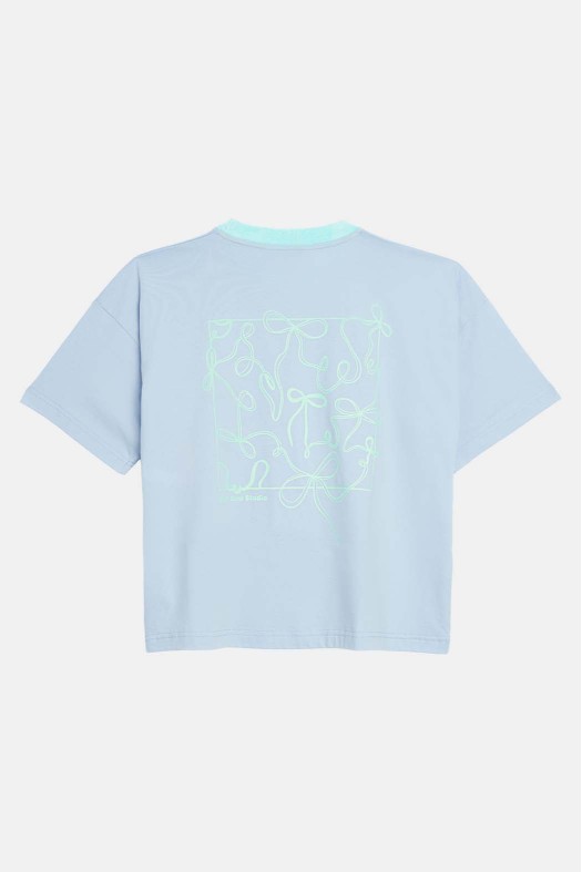 Woman Short Sleeve T-Shirt with embroidery and silk print - Bows Woman Short Sleeve T-Shirt with embroidery and silk print - Bows