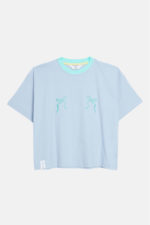 Woman Short Sleeve T-Shirt with embroidery and silk print - Bows Woman Short Sleeve T-Shirt with embroidery and silk print - Bows