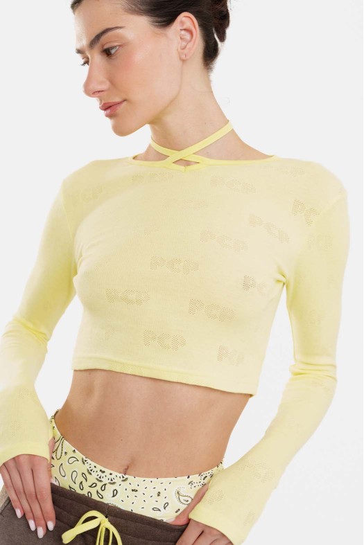 Woman Crop Top with pointelle - Elody Woman Crop Top with pointelle - Elody