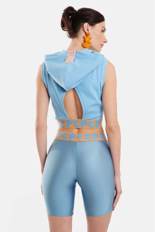 Woman Sleevless Crop Top with embroidery - Jade