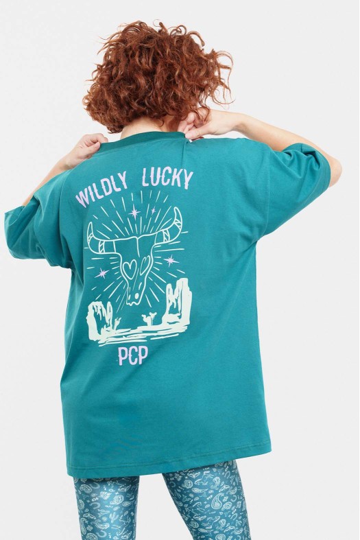 Woman Short Sleeve T-Shirt with embroidery - WILDLY LUCKY