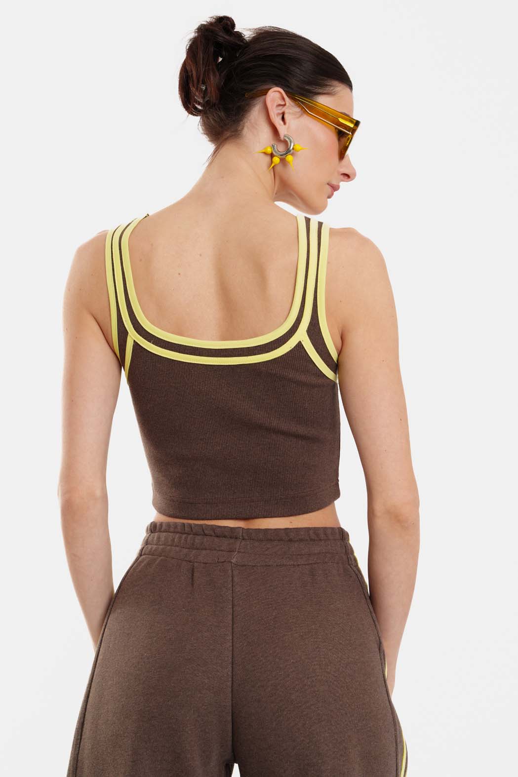 Γυναικείο Rib Αμανικό Crop Top με κέντημα - Niki Rank - BROWN