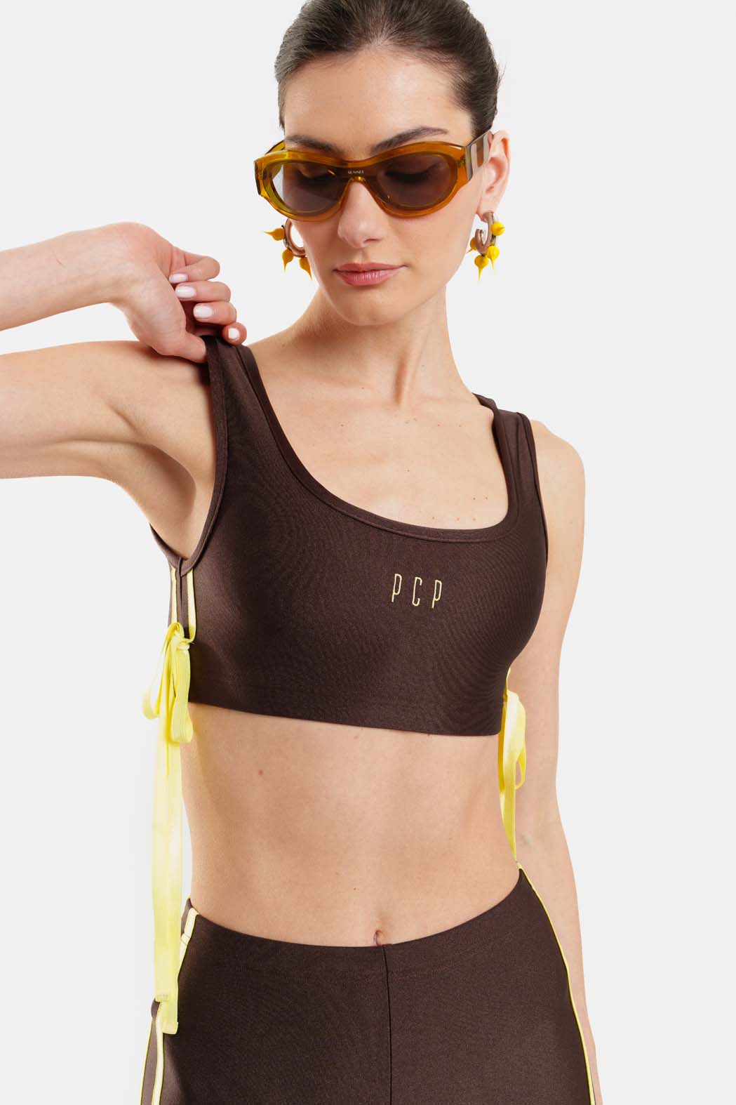 Γυναικείο Crop Top με κέντημα - Alina - BROWN